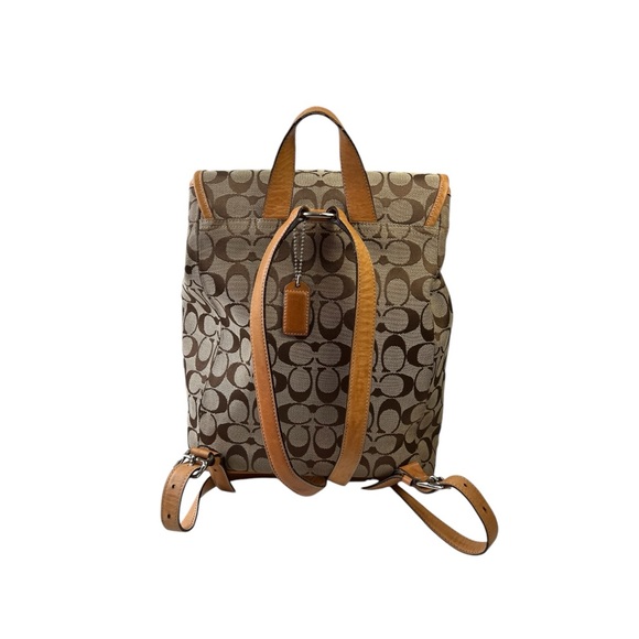2000s Coach Signature Brown Canvas Backpack with Leather Trim - Picture 5 of 15